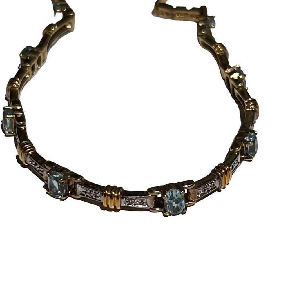 Vtg Art Deco Vermeil Silver & Gold Blue Topaz Stones Women’s Designer Bracelet
